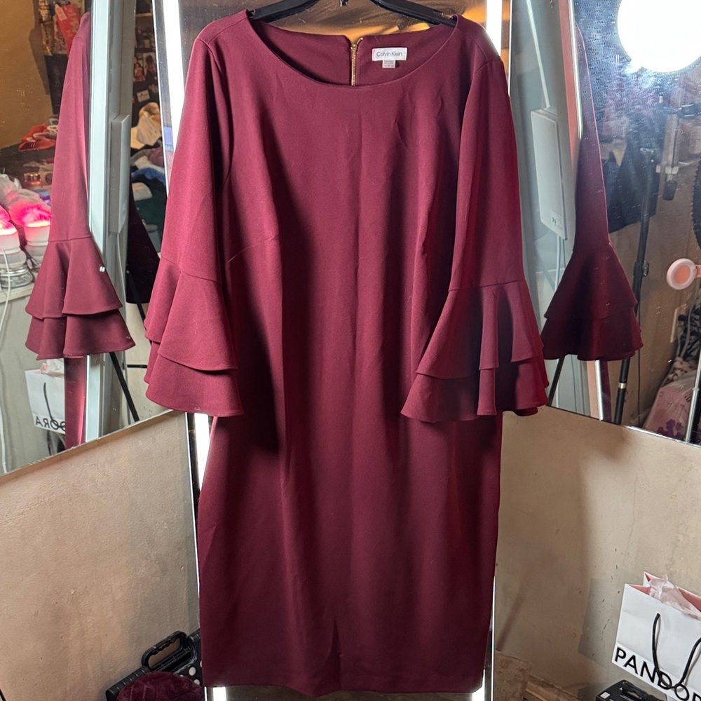 Calvin Klein Wine Long Sleeve Dress